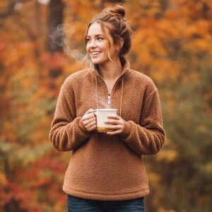 Maison Cinqcept S Cabincore Normcore Loungewear Quarter Zip Teddy Sweater